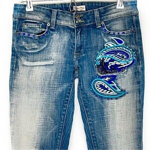 PEOPLE FOR PEACE BOHO PAISLEY EMBROIDERED LOW RISE BOOTCUT JEANS SIZE 30